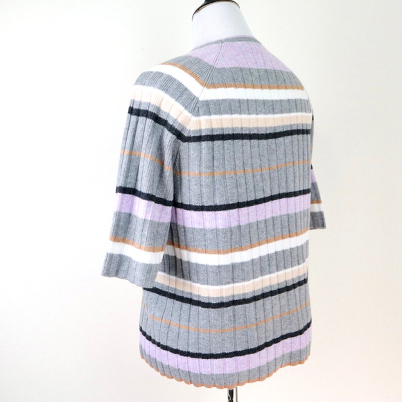 Ann Taylor Size XL Rib Knit Stripe Raglan Sweater Lilac Purple Gray - Picture 4 of 9